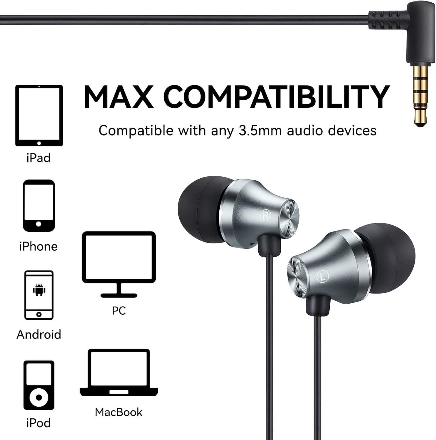 iRAG A101 Wired Earbuds Headphones for School Noise Isolating in-Ear Earphones with Microphone Remote with 3.5mm Plug in Audio Jack (Gun Metal) - Image 5