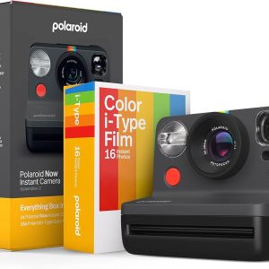 Now 2nd Generation I-Type Instant Camera + Film Bundle - Now Black Camera + 16 Color Photos (6248)- Black
