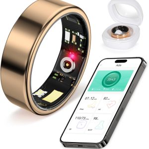 Smart Ring Fitness Tracker Ring for Men Women - Health Sleep Heart Rate Step Blood Oxygen Blood Pressure Tracker, IP68, No App Fee, Remote Photography, Utra Battery Life, Family Care(9# 18.95mm)