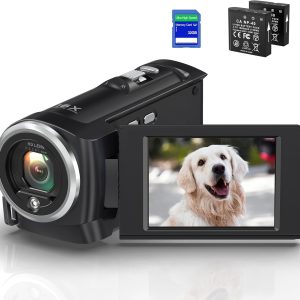 Video Camera Camcorder, Full HD 1080P Camcorder 48MP 16X Digital Video Camera for YouTube, 3.0 Inch IPS Screen Vlogging Camera Recorder with Remote Control, 32GB Card and Battery