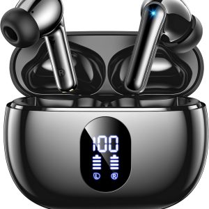 Wireless Earbuds, Bluetooth Ear Buds with Big Bass Stereo Sound, 48 Hours Playtime, Lightweight in-Ear Fit Earphones, IPX7, Hands-Free Calls with AI for iPhone, Android, Pad, Sports, Workout Black